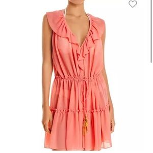 MINT Ramy Brook sheer coral swim coverup dress drawstring waist size large